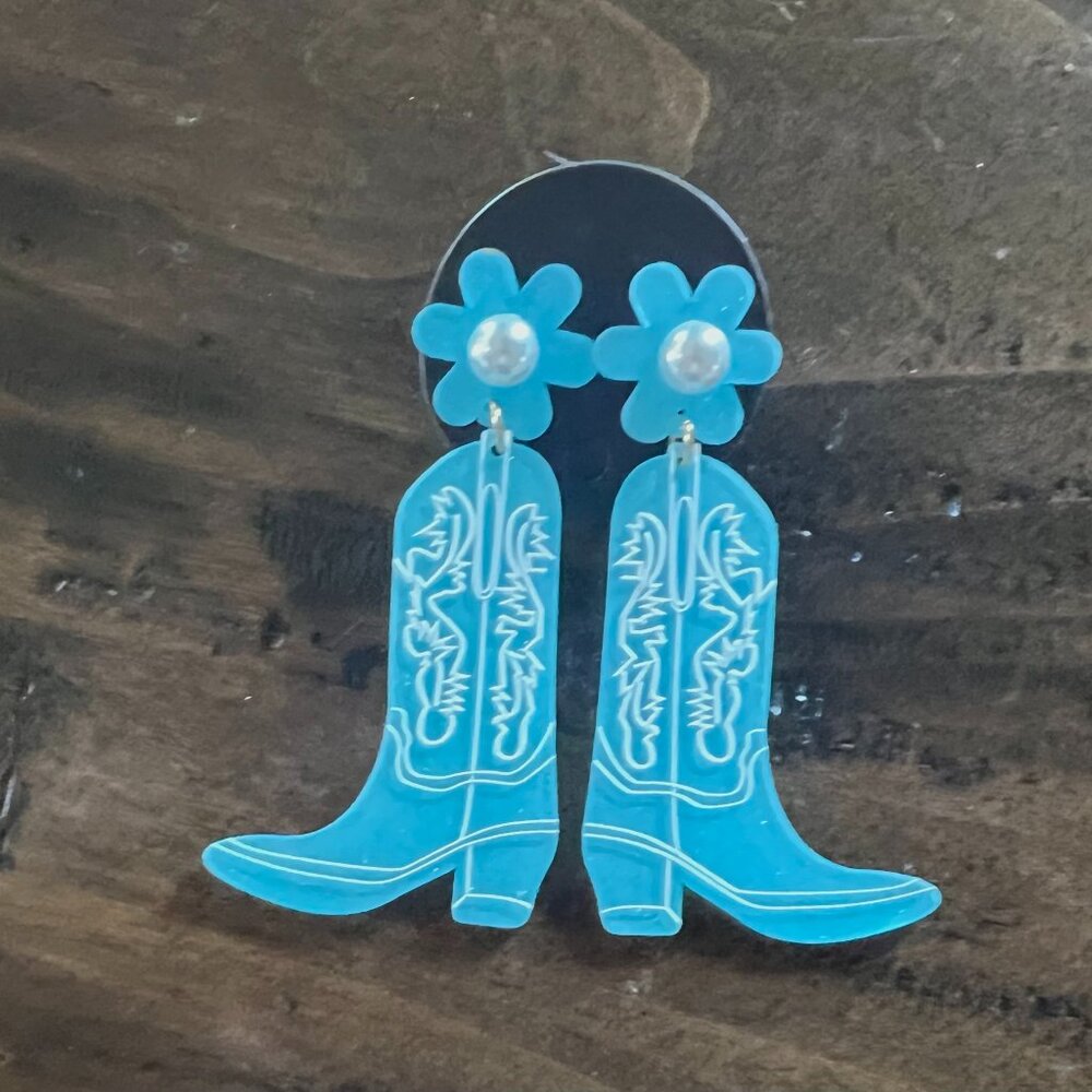 Viola - Acrylic Blue Cowboy Boots Earrings